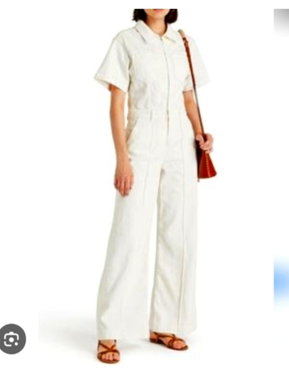 Frame Denim Off-White Short-Sleeve Wide-Leg Jumpsuit